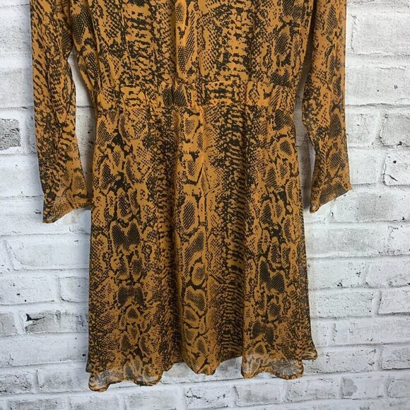 Ichi Day Dress Snakeskin Print Flowy Sheer Chiffon V-Neck Long Sleeve - Picture 9 of 12